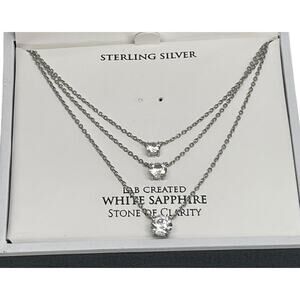 Sterling Silver Necklace Lab Sapphire (1.5 cts.)Layered Stunning Women's Fashion